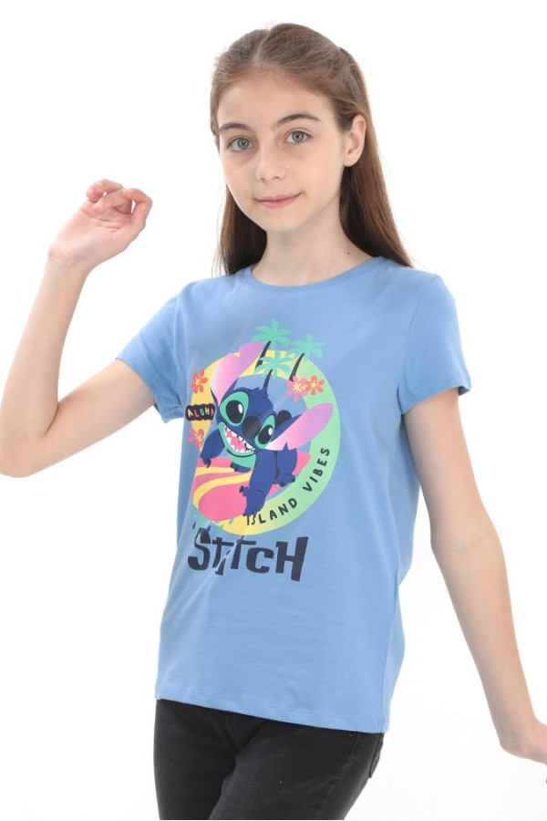 Giyimod ORİJİNAL DISNEY STITCH SİMLİ BASKILI ÇOCUK T-SHIRT- 54937-MAVİ