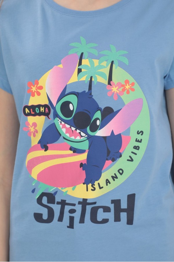 Giyimod ORİJİNAL DISNEY STITCH SİMLİ BASKILI ÇOCUK T-SHIRT- 54937-MAVİ