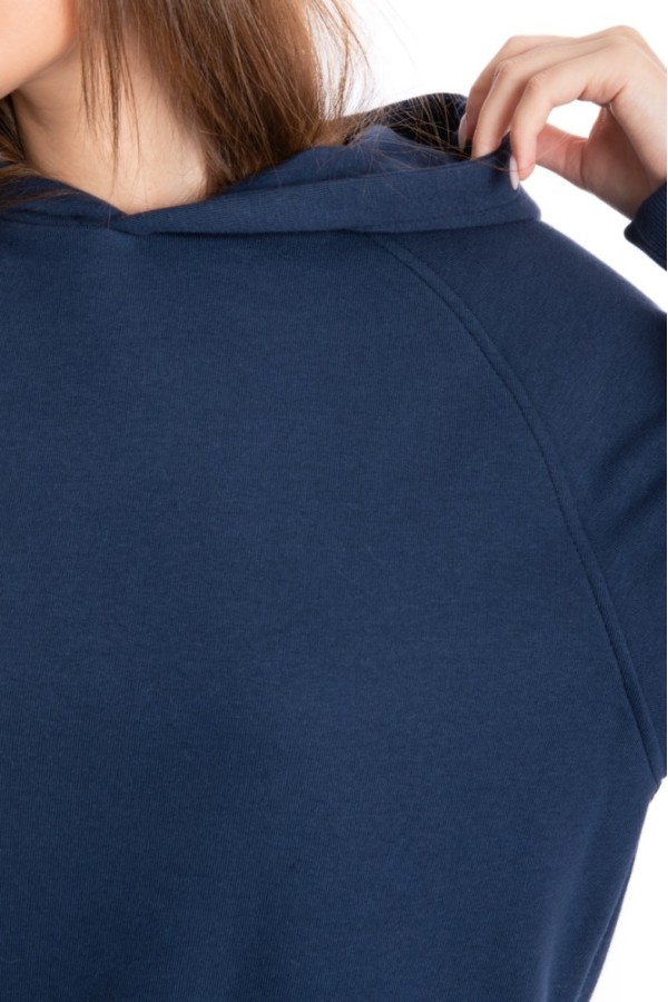 Giyimod Kadın LACİVERT Kapüşonlu 3 iplik Şardonsuz Polarsız Reglan Kol Sweatshirt S-104