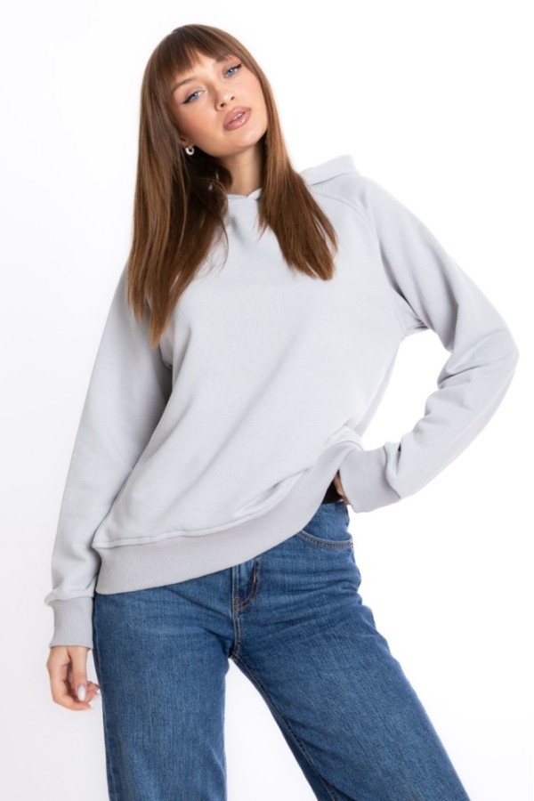 Giyimod Kadın GRİ Kapüşonlu 3 iplik Şardonsuz Polarsız Reglan Kol Sweatshirt S-104