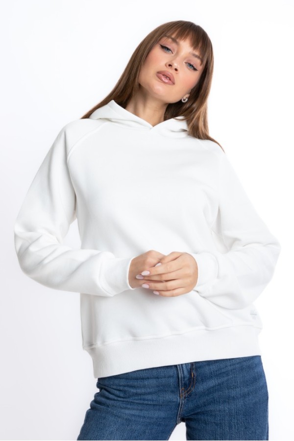 Giyimod Kadın EKRU Kapüşonlu 3 iplik Şardonsuz Polarsız Reglan Kol Sweatshirt S-104