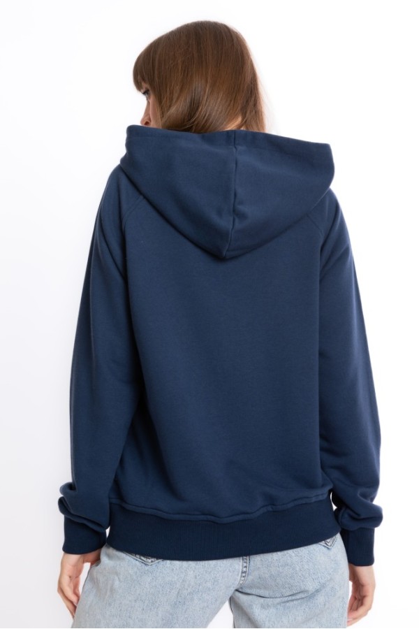 Giyimod Kadın Lacivert Kapüşonlu 3 iplik Şardonlu Polarlı Reglan Kol Sweatshirt S-103