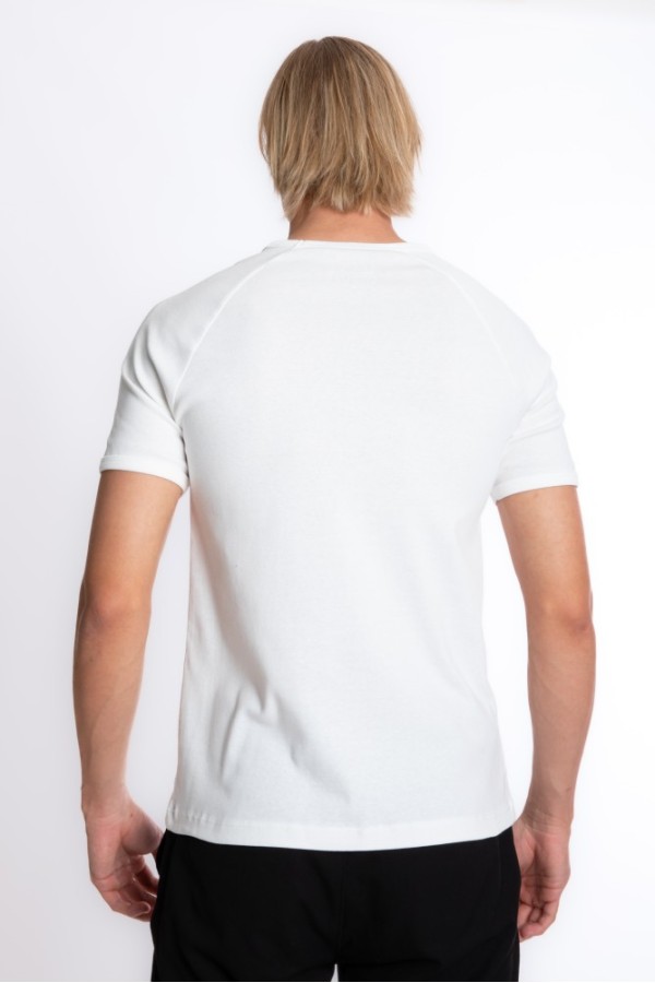Giyimod Erkek SLIM FIT EKRU %100 Pamuk V Yaka Ribana Reglan Kol Tişört S-202