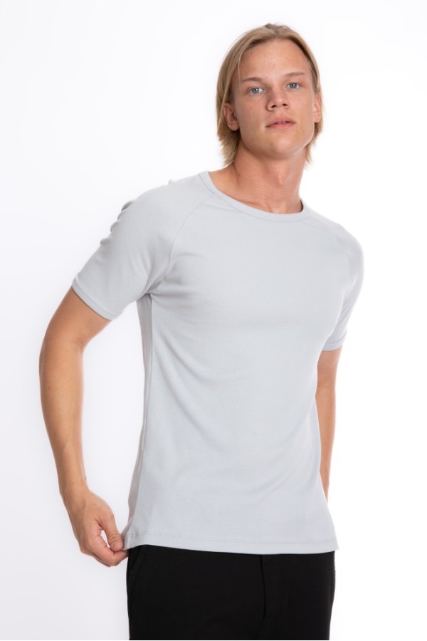 Giyimod Erkek SLIM FIT GRİ %100 Pamuk Bisiklet Yaka Ribana Reglan Kol Tişört S-201