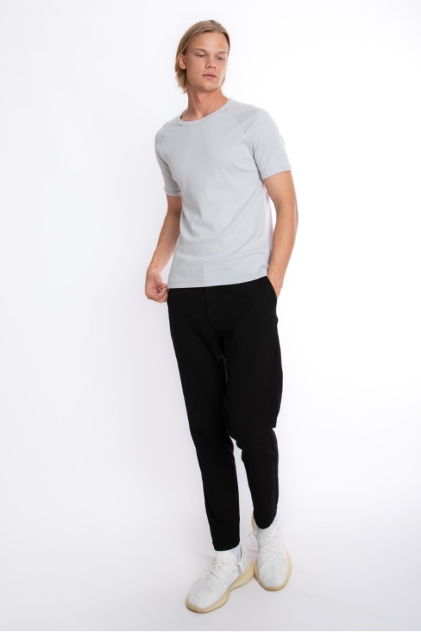 Giyimod Erkek SLIM FIT GRİ %100 Pamuk Bisiklet Yaka Ribana Reglan Kol Tişört S-201