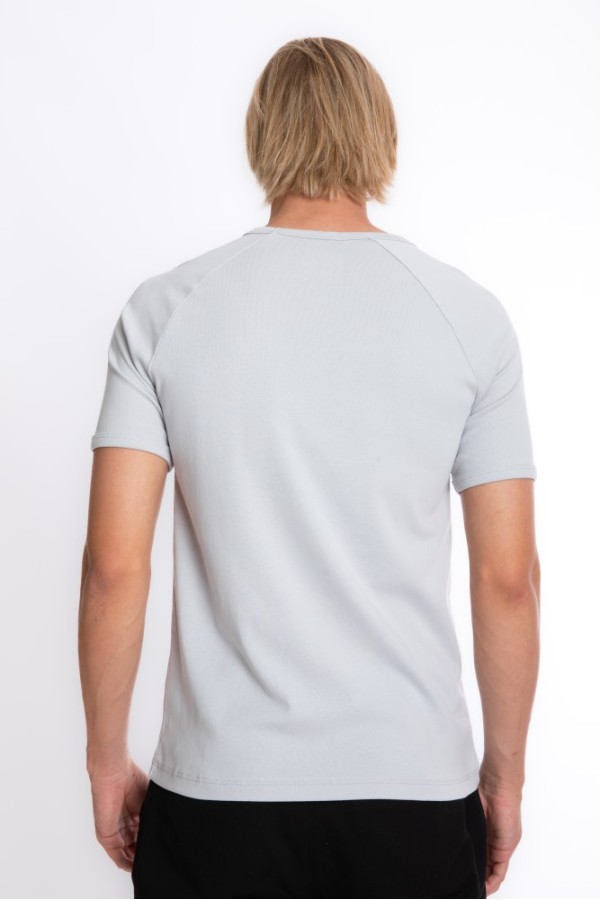 Giyimod Erkek SLIM FIT GRİ %100 Pamuk Bisiklet Yaka Ribana Reglan Kol Tişört S-201