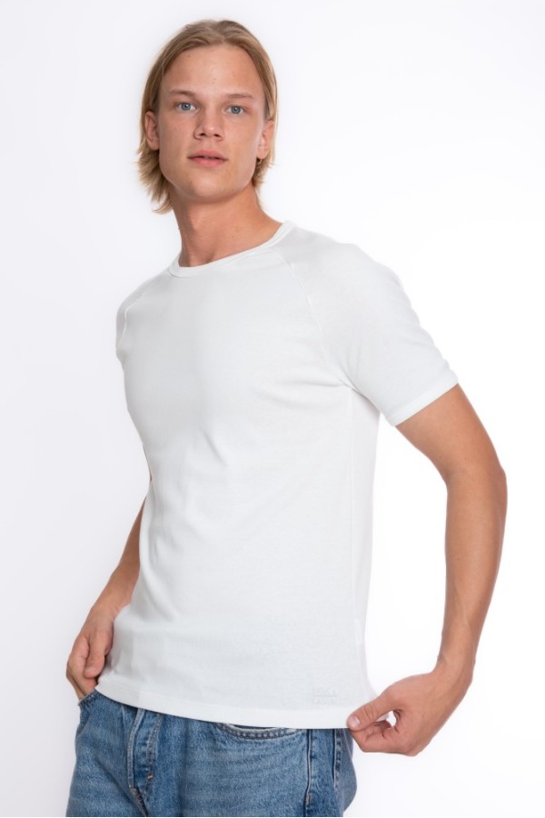 Giyimod Erkek SLIM FIT EKRU %100 Pamuk Bisiklet Yaka Ribana Reglan Tişört  S-201