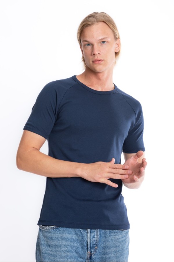 Giyimod Erkek SLIM FIT LACİVERT %100 Pamuk Bisiklet Yaka Ribana Reglan Kol Tişört S-201