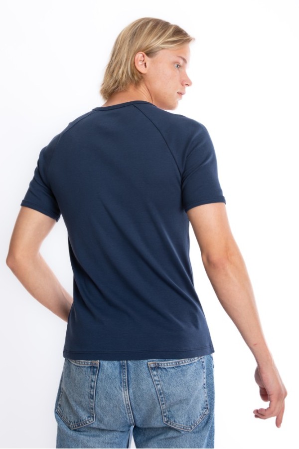 Giyimod Erkek SLIM FIT LACİVERT %100 Pamuk Bisiklet Yaka Ribana Reglan Kol Tişört S-201