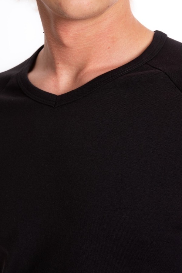 Giyimod Erkek SLIM FIT SİYAH %100 Pamuk V Yaka Ribana Reglan Kol Tişört  S-202
