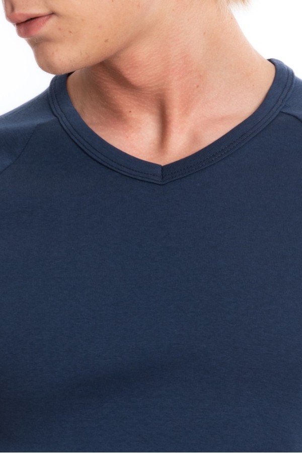 Giyimod Erkek SLIM FIT LACİVERT %100 Pamuk V Yaka Ribana Reglan Kol Tişört  S-202