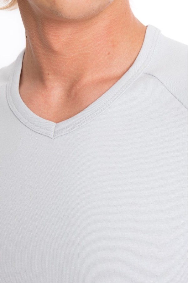 Giyimod Erkek SLIM FIT GRİ %100 Pamuk V Yaka Ribana Reglan Kol  Tişört S-202