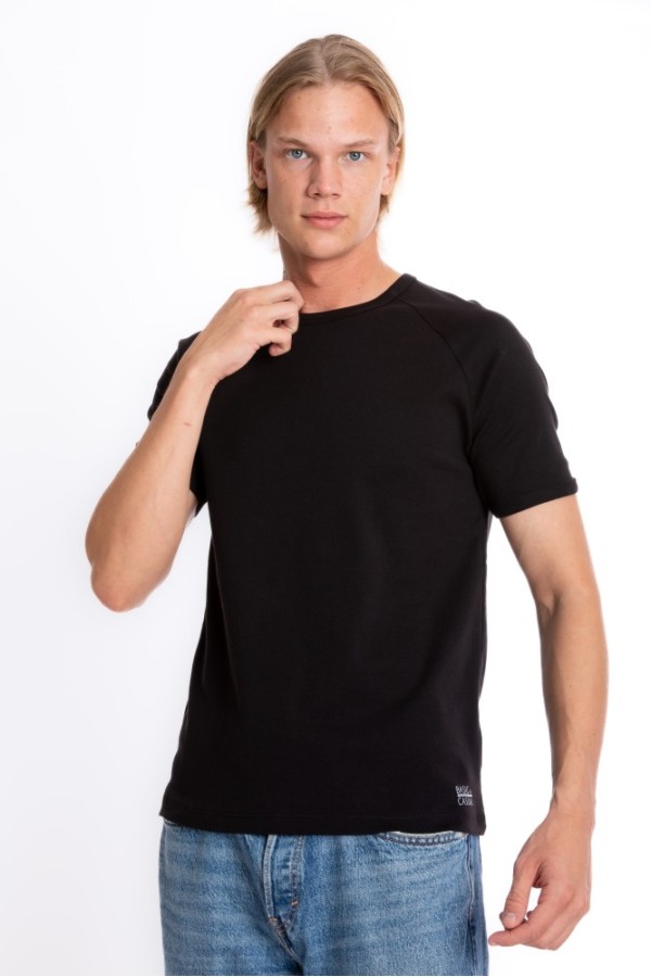 Giyimod Erkek SLIM FIT Siyah %100 Pamuk Bisiklet Yaka Ribana Reglan Kol Tişört S-201
