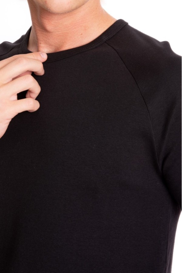 Giyimod Erkek SLIM FIT Siyah %100 Pamuk Bisiklet Yaka Ribana Reglan Kol Tişört S-201
