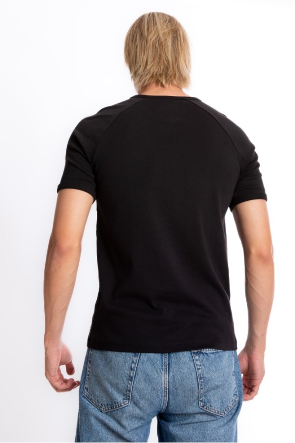 Giyimod Erkek SLIM FIT Siyah %100 Pamuk Bisiklet Yaka Ribana Reglan Kol Tişört S-201