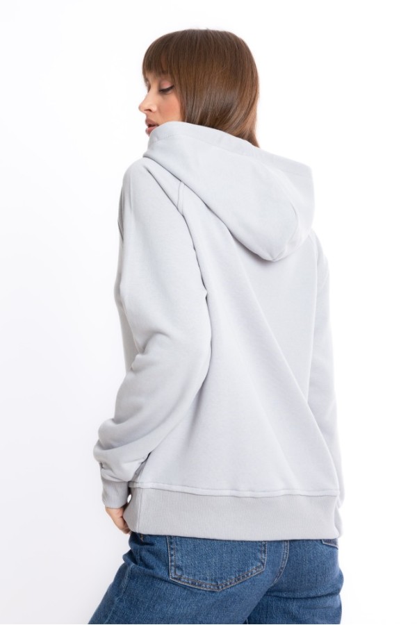 Giyimod Kadın Gri Kapüşonlu 3 iplik Şardonlu Polarlı Reglan Kol Sweatshirt S-103