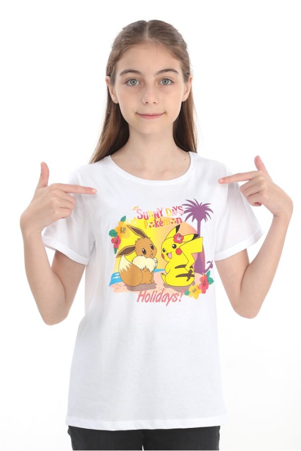 Giyimod ORİJİNAL POKEMON PIKACHU SİMLİ BASKILI PAMUK COCUK T-SHIRT- 54938-BEYAZ
