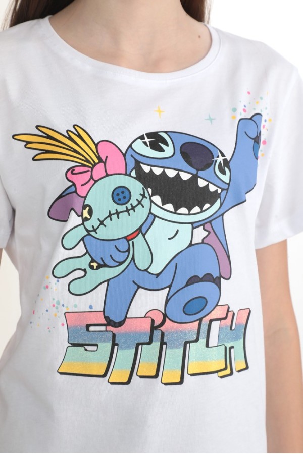 Giyimod ORİJİNAL DISNEY STITCH %100 PAMUK KIZ ÇOCUK KISA KOL TİŞÖRT BEYAZ 55130