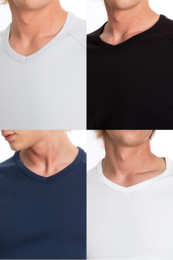 Giyimod ERKEK SLIM FIT V YAKA BASIC RİBANA TİŞÖRT 1.KALİTE KUMAŞ BEYAZ-SİYAH-GRİ-LACİVERT 4'LÜ SET S202MIX