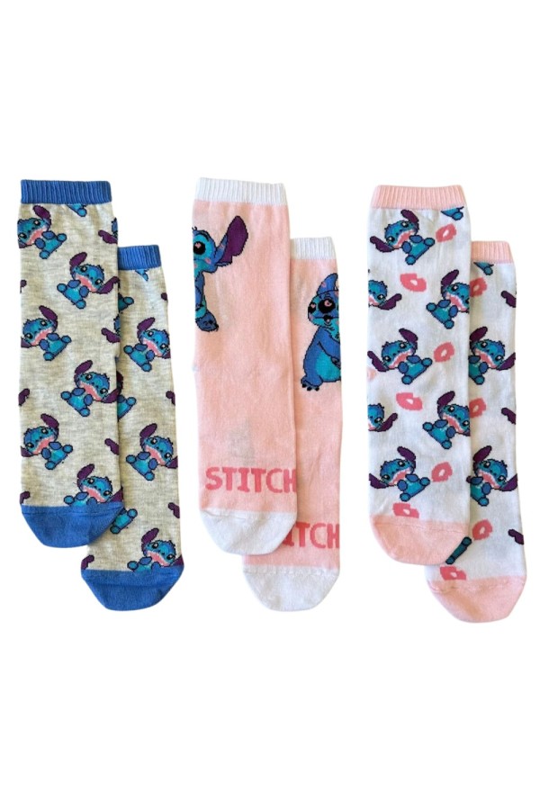 Giyimod ORİJİNAL DISNEY STITCH  KADIN-KIZ ÇOCUK 3 LÜ ÇORAP SETİ NW1116